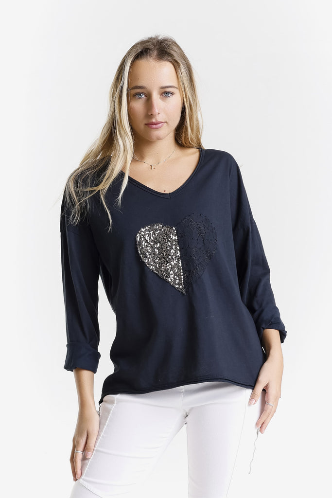 BLS149 001 Black Heart Janice LS Sequin/Lace Heart Top-2
