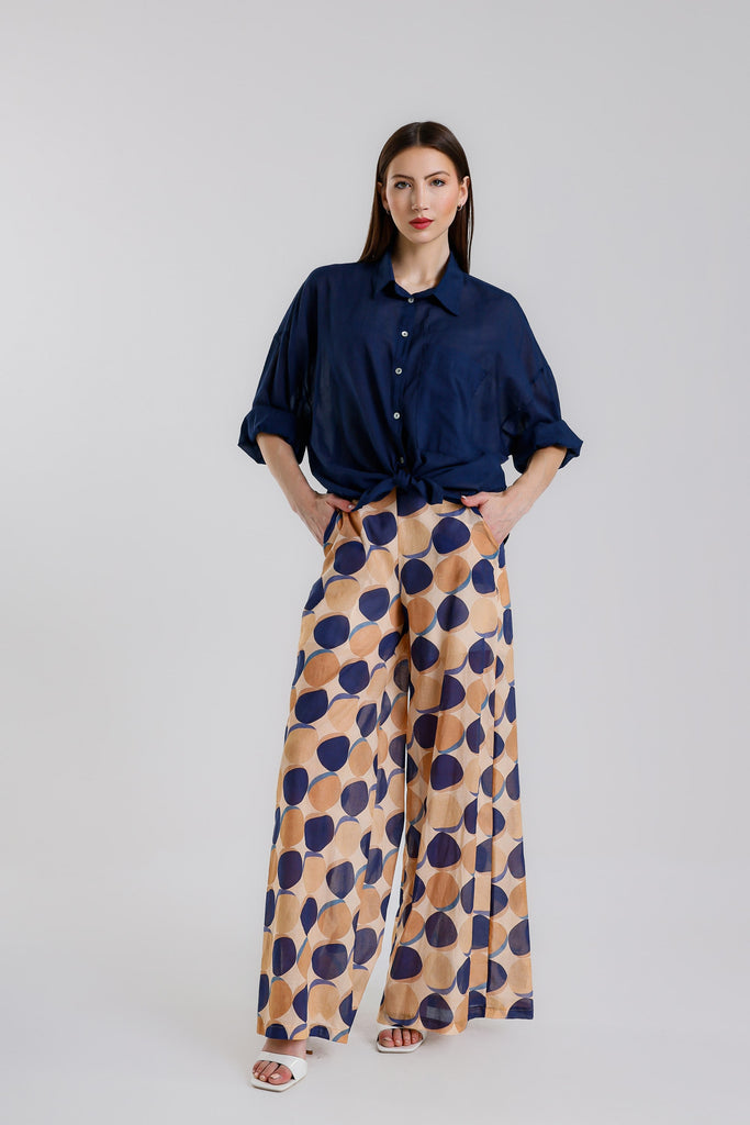 BLS153 409 Navy Daphne LS Cotton Voile Blouse