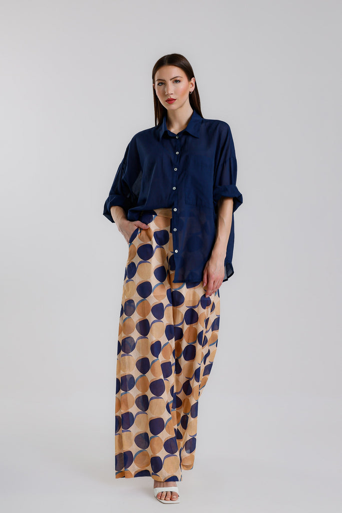 BLS153 409 Navy Daphne LS Cotton Voile Blouse