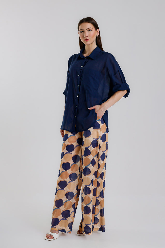BLS153 409 Navy Daphne LS Cotton Voile Blouse
