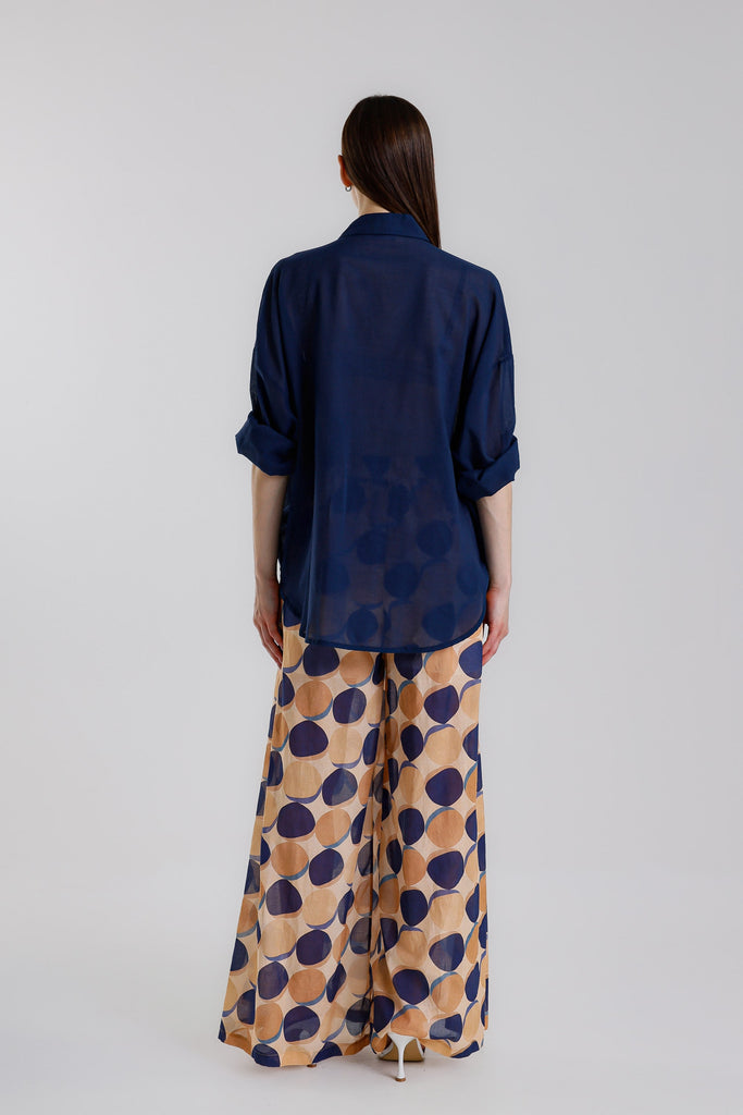 BLS153 409 Navy Daphne LS Cotton Voile Blouse