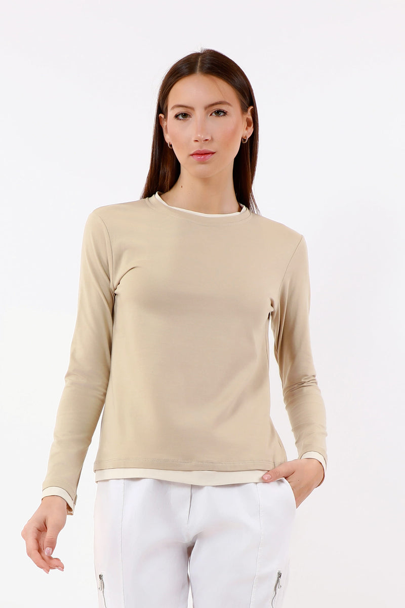 Odalis Long Sleeve Contrast Trim Tee