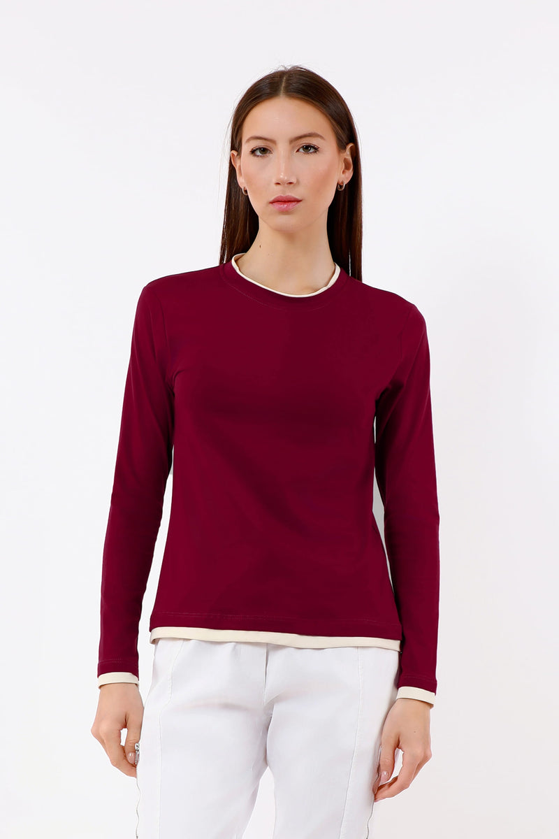 Odalis Long Sleeve Contrast Trim Tee