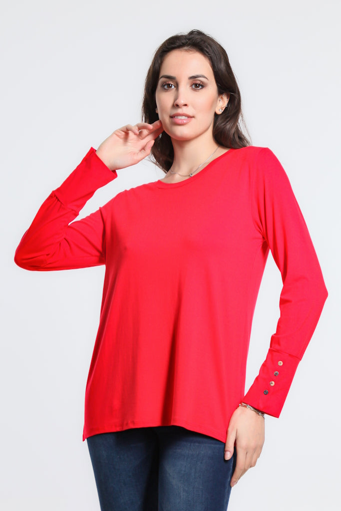 BLS226-600 Red Audrey Luxe LS Button Cuff Top