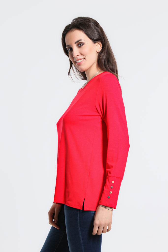 BLS226-600 Red Audrey Luxe LS Button Cuff Top