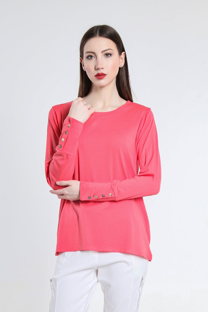 BLS226-810 Coral Audrey Luxe LS Button Cuff Top