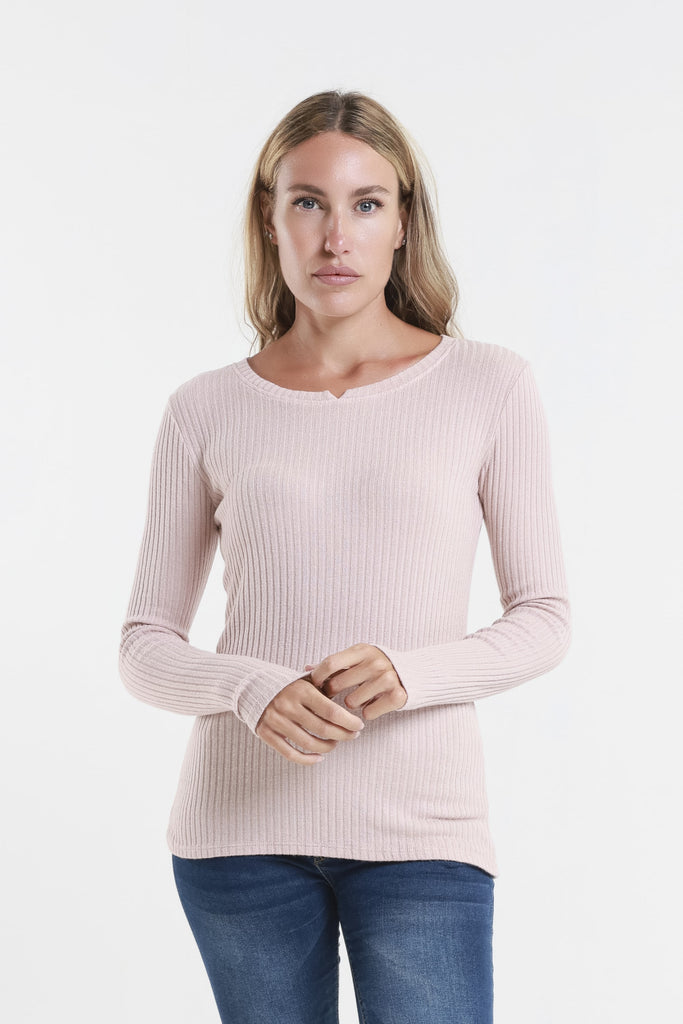 BLS229 681 Blush Wendy LS Ribbed Top Front