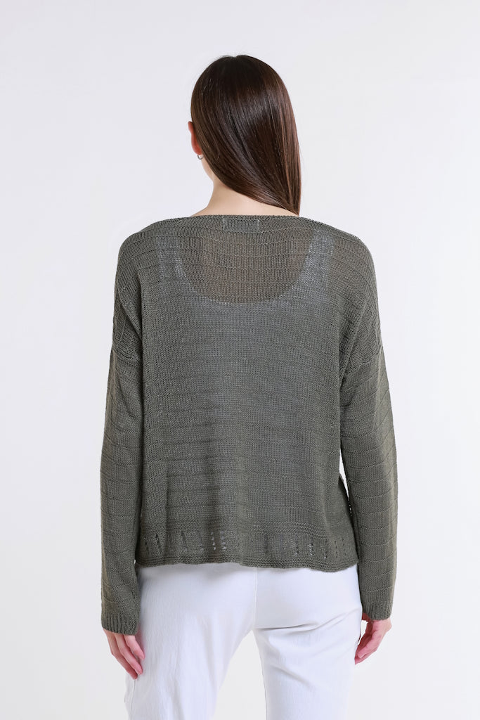 BLS231-303 Army Cheryl LS Ribbed Linen Blend Sweater