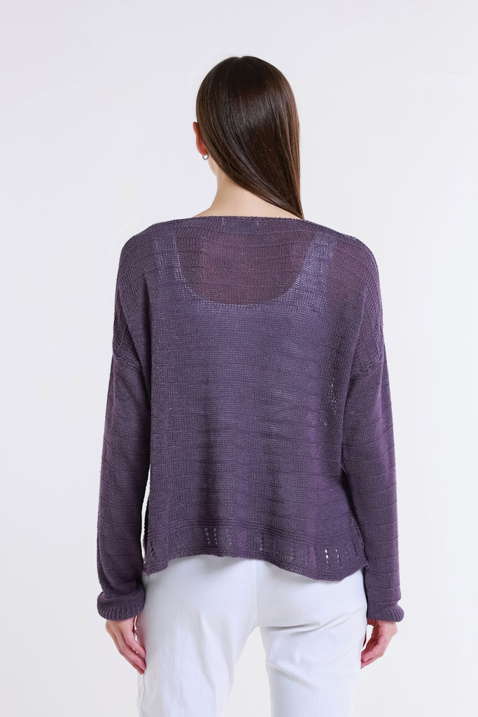 BLS231-503 Eggplant Cheryl LS Ribbed Linen Blend Sweater