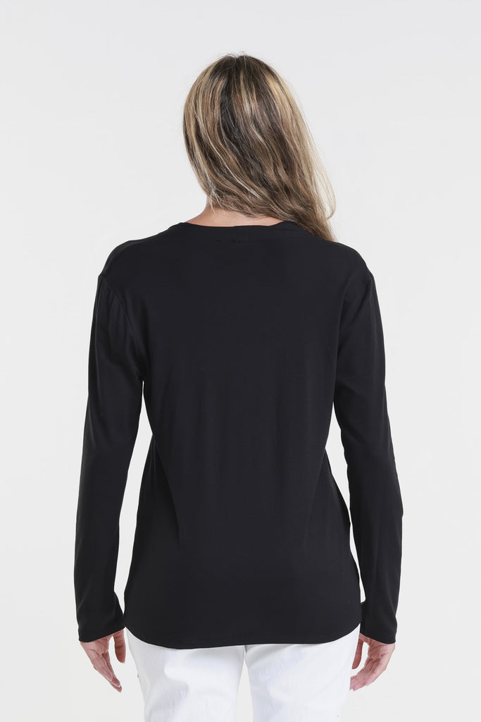 BLS237 001 Black Judy LS V-Neck Ctr Seam Top-4