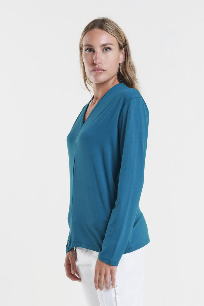 BLS237 323 Teal Judy LS V-Neck Ctr Seam Top-3