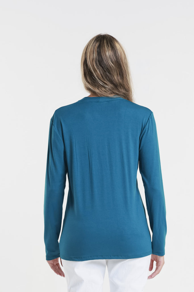 BLS237 323 Teal Judy LS V-Neck Ctr Seam Top-4