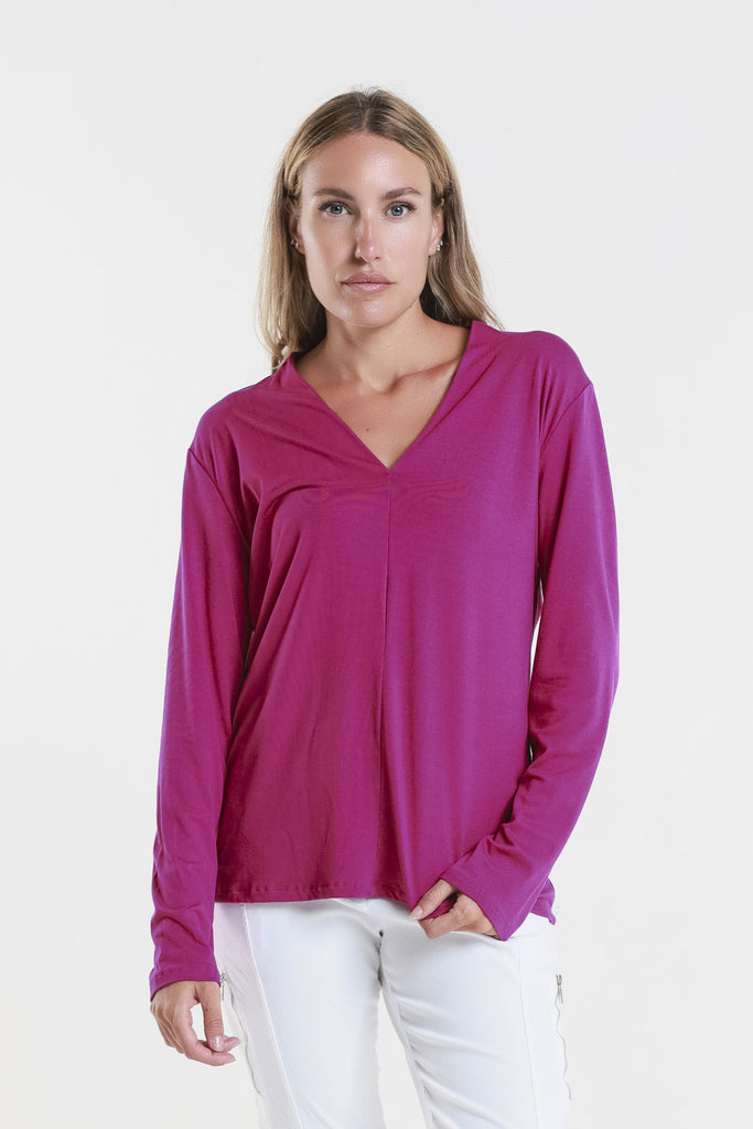 BLS237 520 Orchid Judy LS V-Neck Ctr Seam Top-1