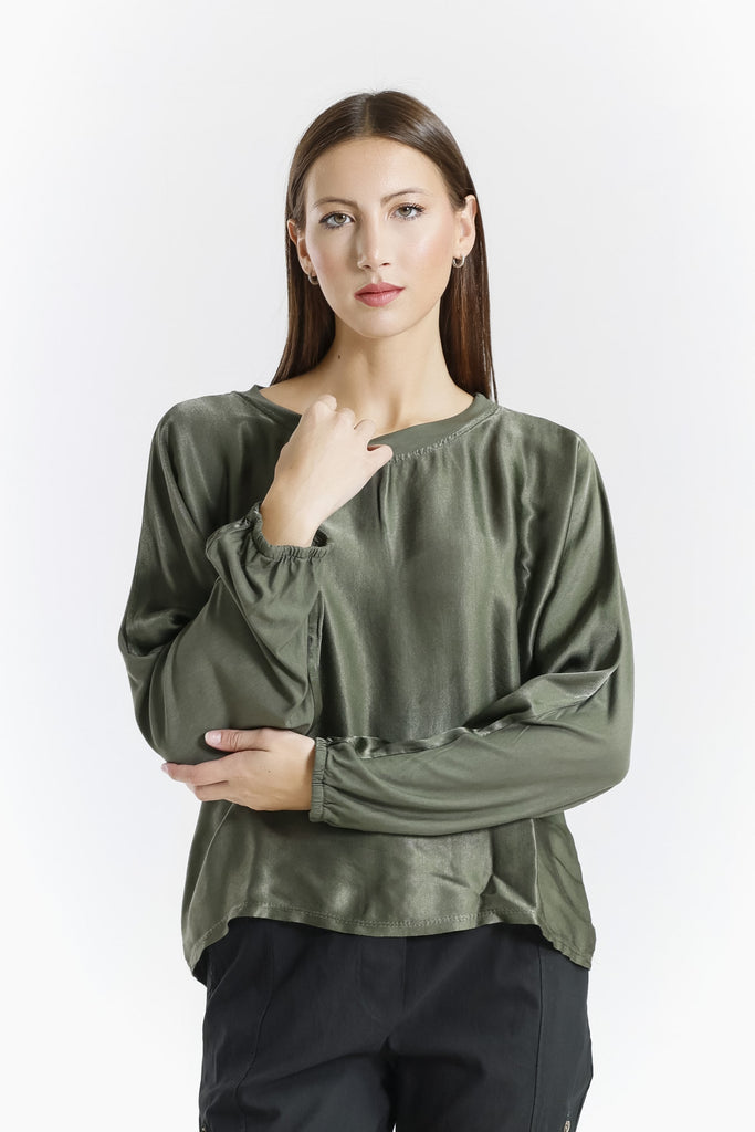 BLS238 303 Army Tiara LS Viscose Sheen Blouse-1