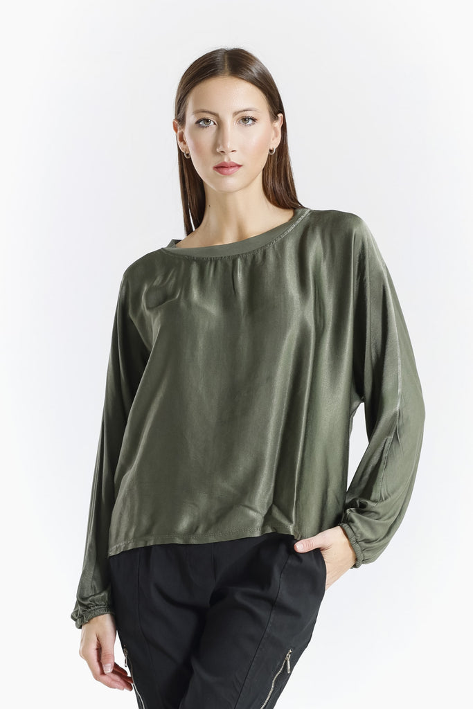 BLS238 303 Army Tiara LS Viscose Sheen Blouse-2