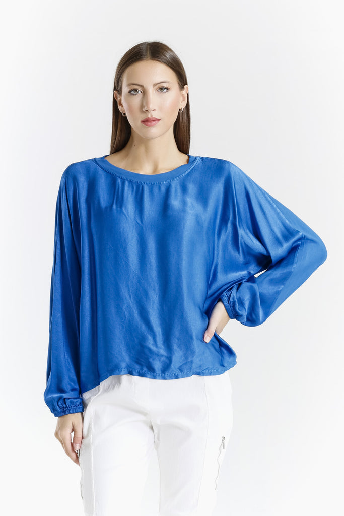 BLS238 407 Royal Blue Tiara LS Viscose Sheen Blouse-1