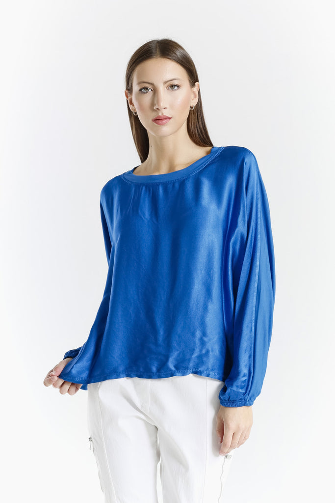 BLS238 407 Royal Blue Tiara LS Viscose Sheen Blouse-2
