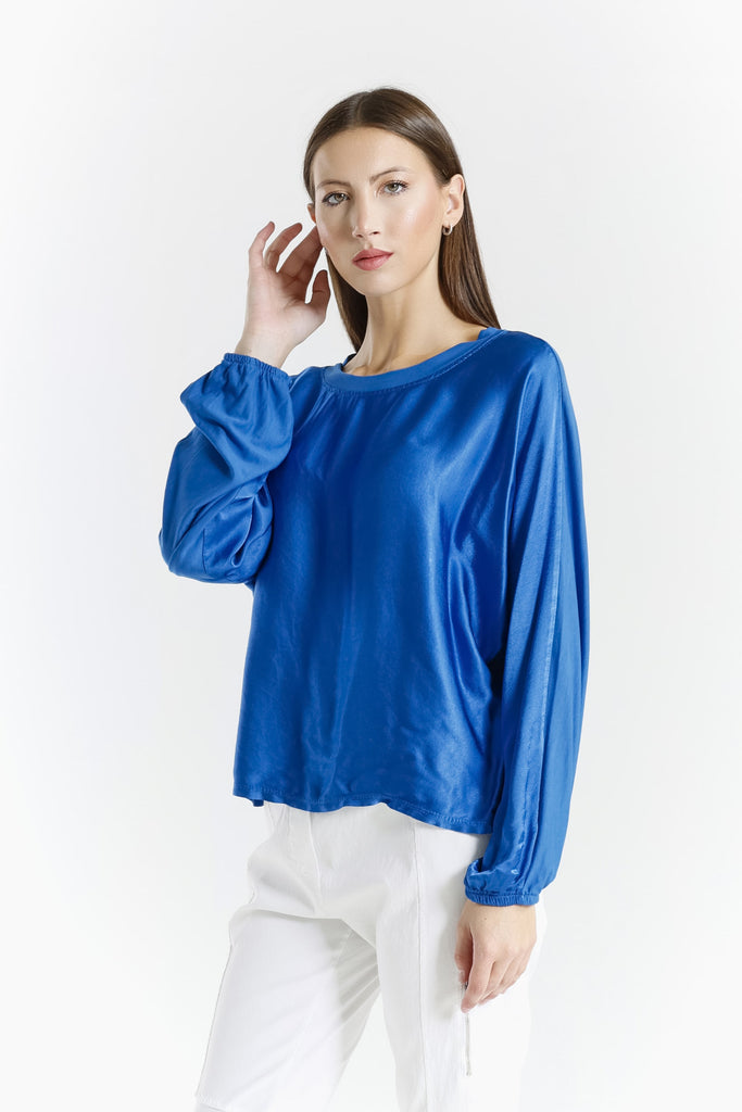BLS238 407 Royal Blue Tiara LS Viscose Sheen Blouse-3
