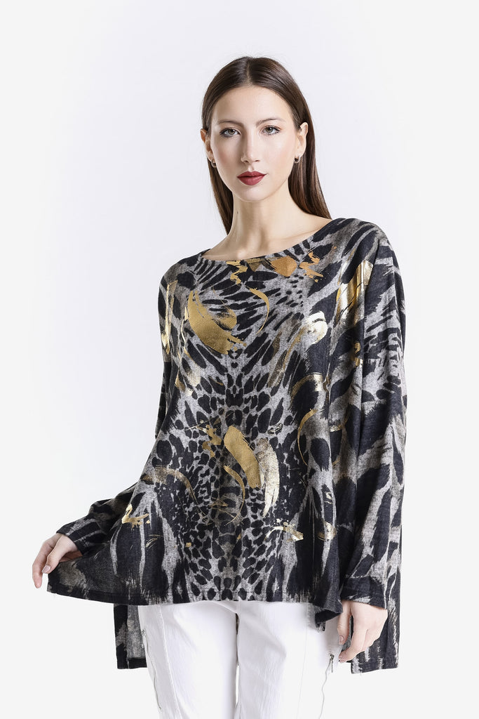 BLS239T 001G Black w/Gold Big/Small Spot Paige LS Soft Light Sweater