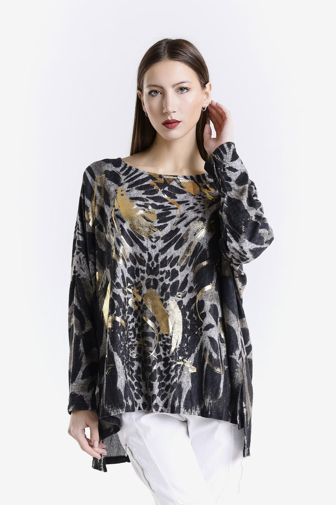 BLS239T 001G Black w/Gold Big/Small Spot Paige LS Soft Light Sweater