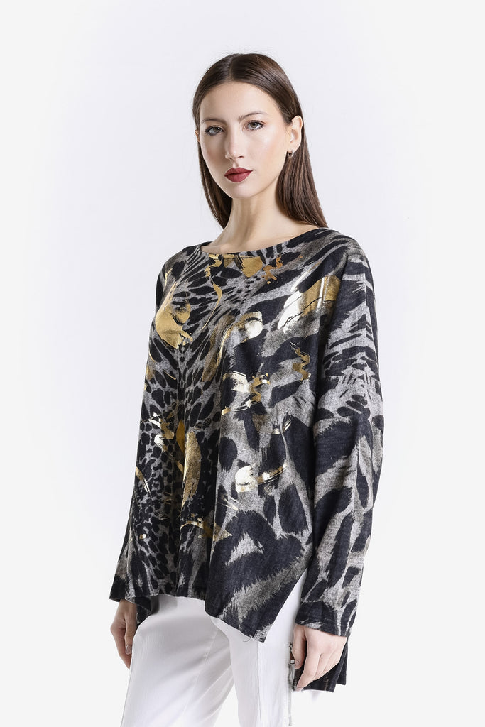 BLS239T 001G Black w/Gold Big/Small Spot Paige LS Soft Light Sweater