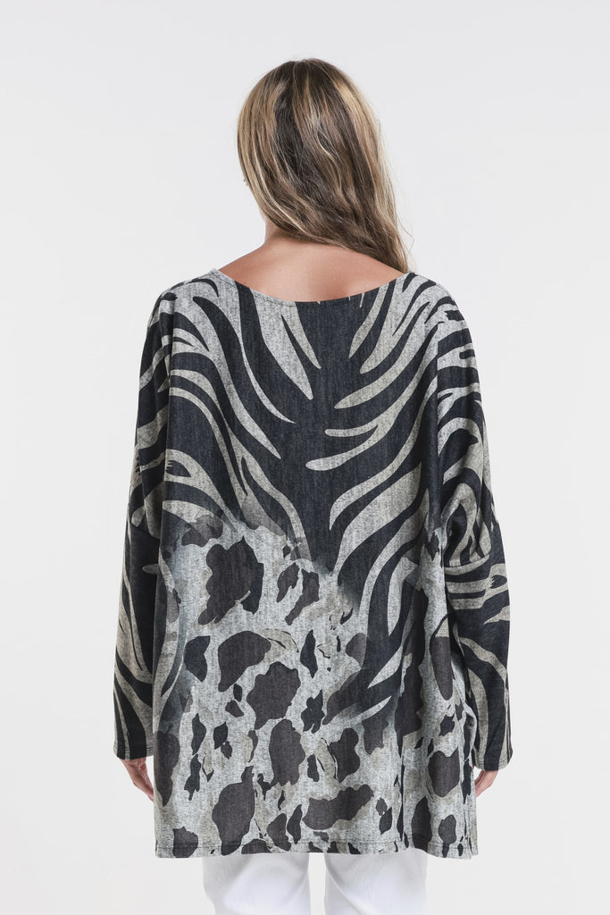 BLS239Z 096 Black and Beige Zebra Paige LS Soft Light Sweater Back