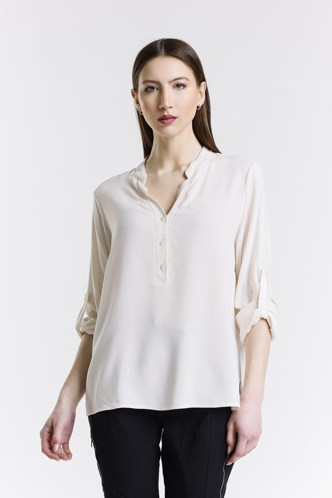BLS240 105 Cream Dolly LS Roll Up Slv Crepe Top