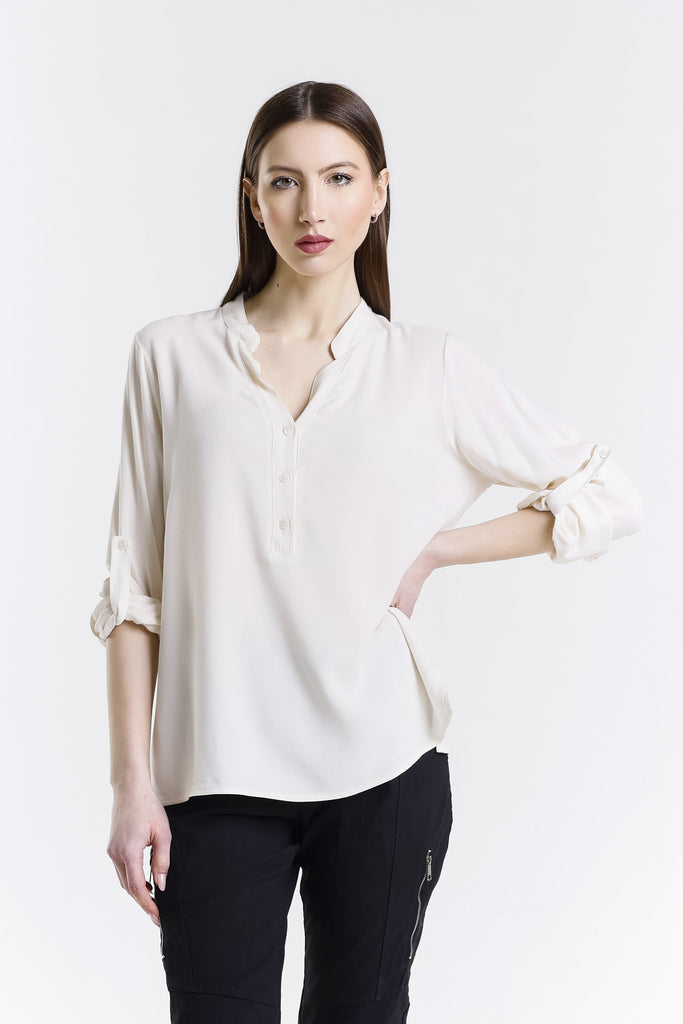 BLS240 105 Cream Dolly LS Roll Up Slv Crepe Top