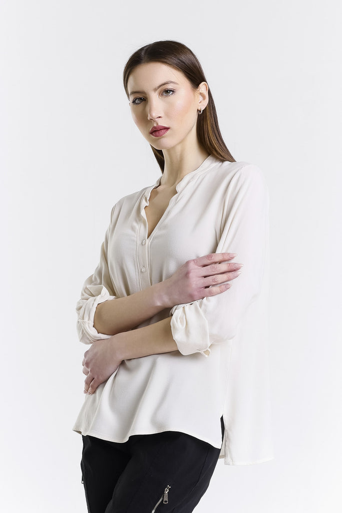 BLS240 105 Cream Dolly LS Roll Up Slv Crepe Top