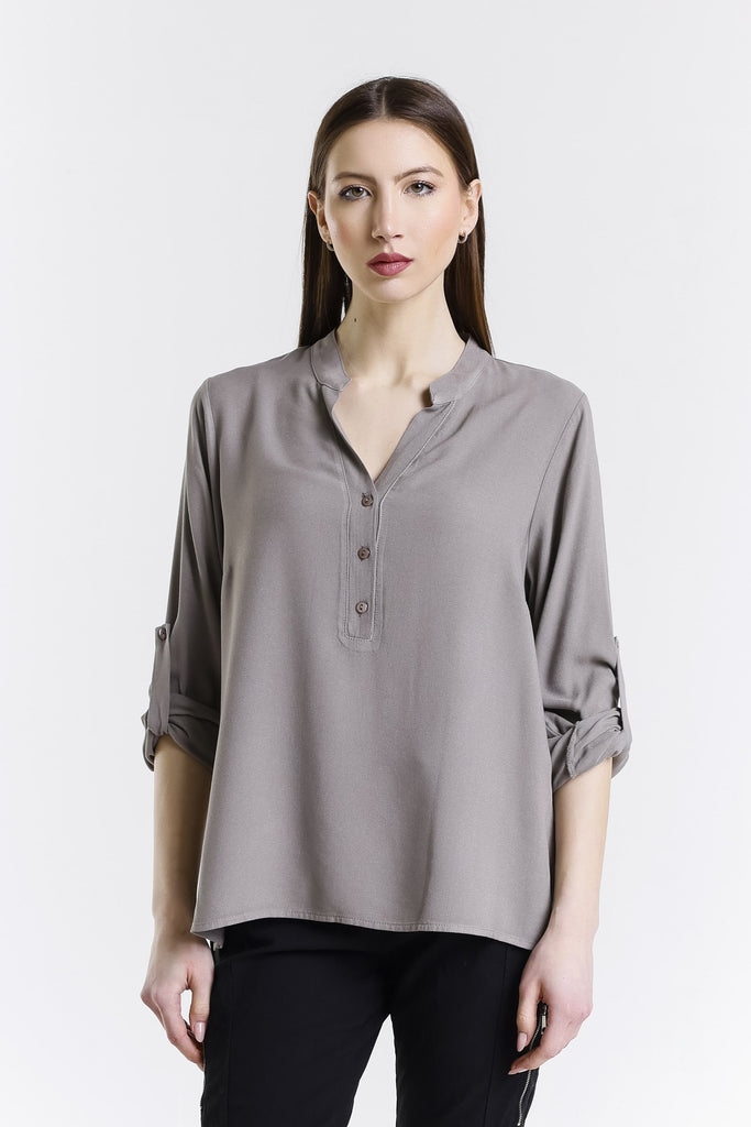 BLS240 210 Taupe Dolly LS Roll Up Slv Crepe Top