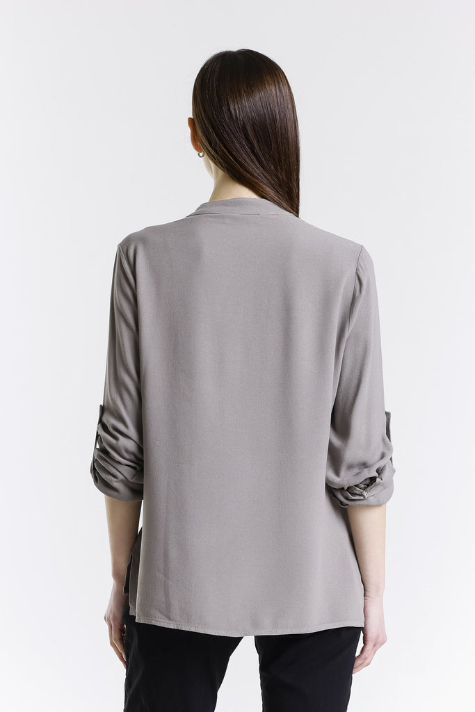 BLS240 210 Taupe Dolly LS Roll Up Slv Crepe Top
