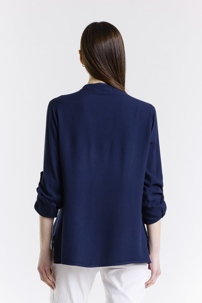 BLS240 409 Navy Dolly LS Roll Up Slv Crepe Top