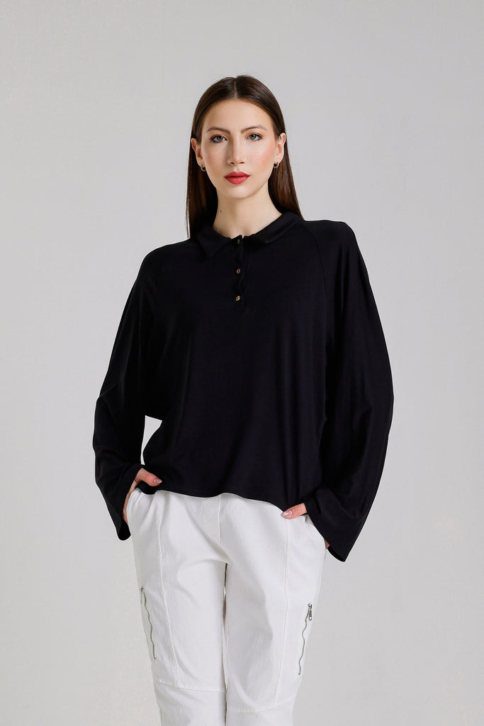 BLS241 001 Black Lara Kimono Slv Polo