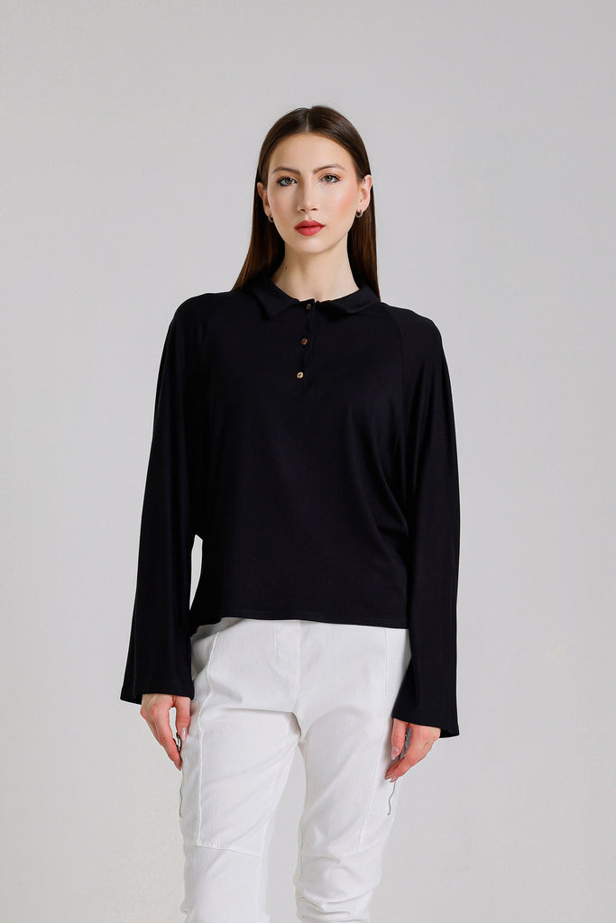 BLS241 001 Black Lara Kimono Slv Polo