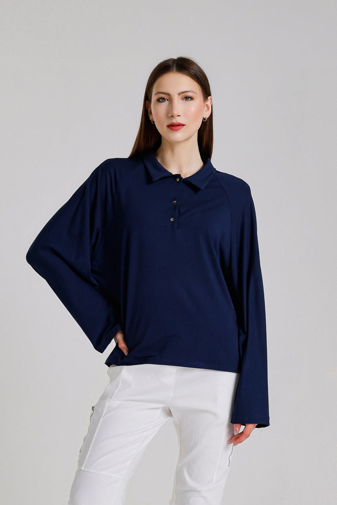 BLS241 409 Navy Lara Kimono Slv Polo