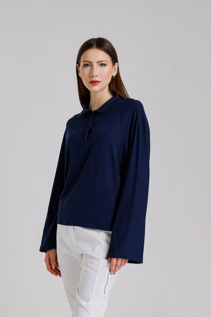 BLS241 409 Navy Lara Kimono Slv Polo
