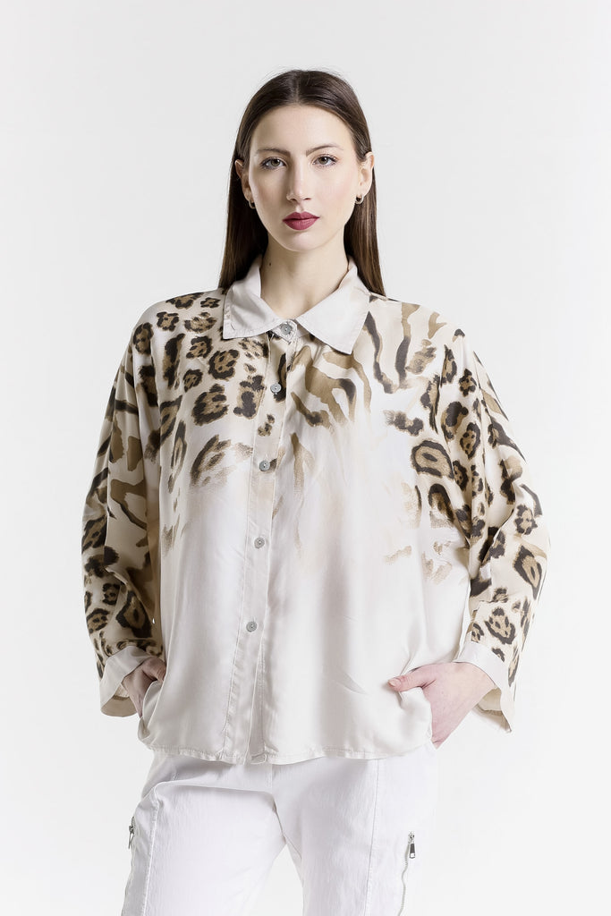 BLS243A 250 Beige Animal Aubrey Animal Print LS Viscose Blouse