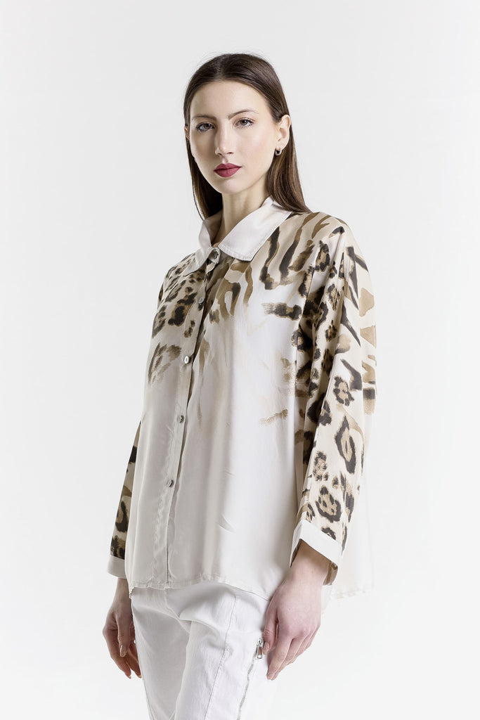 BLS243A 250 Beige Animal Aubrey Animal Print LS Viscose Blouse