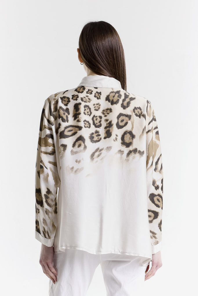 BLS243A 250 Beige Animal Aubrey Animal Print LS Viscose Blouse