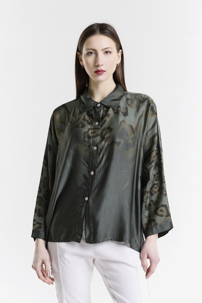 BLS243A 303 Army Animal Aubrey Animal Print LS Viscose Blouse