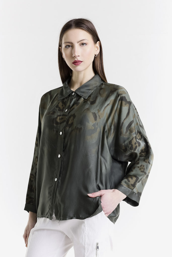 BLS243A 303 Army Animal Aubrey Animal Print LS Viscose Blouse