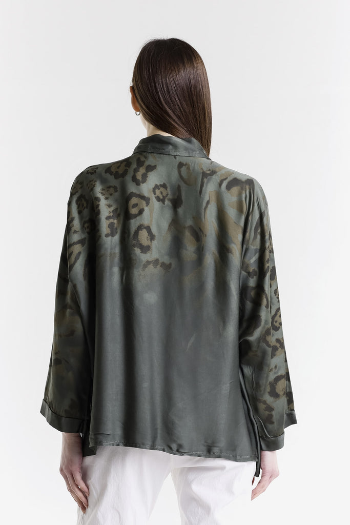 BLS243A 303 Army Animal Aubrey Animal Print LS Viscose Blouse