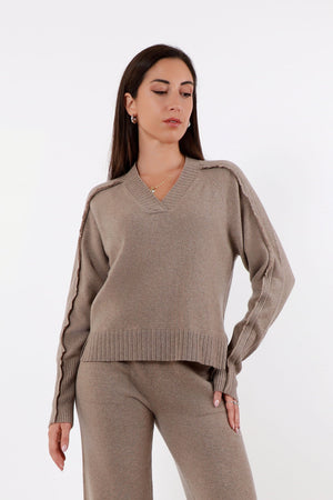 Christelle Engineered Cashmere Fringed V Neck