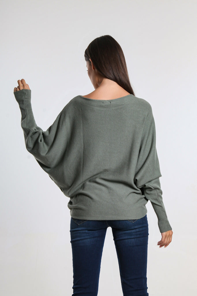 BLS413-303 Army Mylah Long Sleeve Batwing Sweater