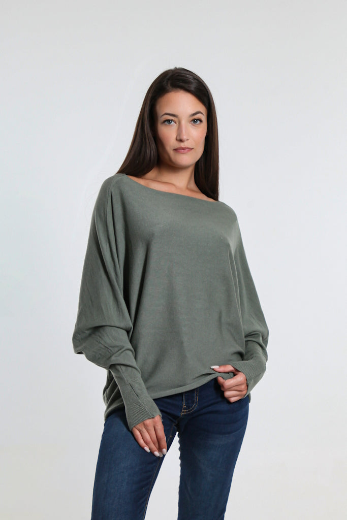 BLS413-303 Army Mylah Long Sleeve Batwing Sweater