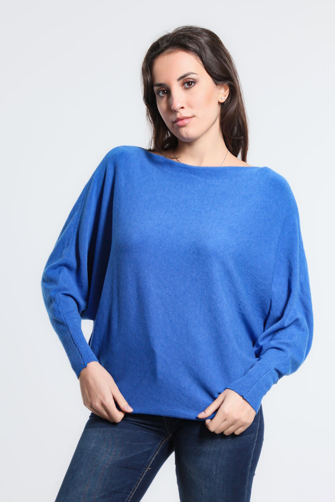 BLS413-407 Royal Blue Mylah Long Sleeve Batwing Sweater