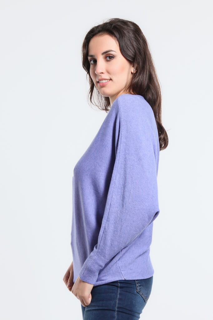 BLS413-437 Periwinkle Mylah Long Sleeve Batwing Sweater