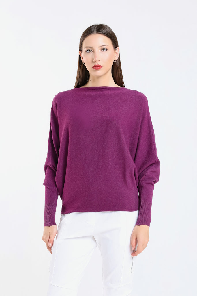 BLS413-503 Eggplant Mylah Long Sleeve Batwing Sweater