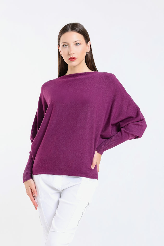 BLS413-503 Eggplant Mylah Long Sleeve Batwing Sweater