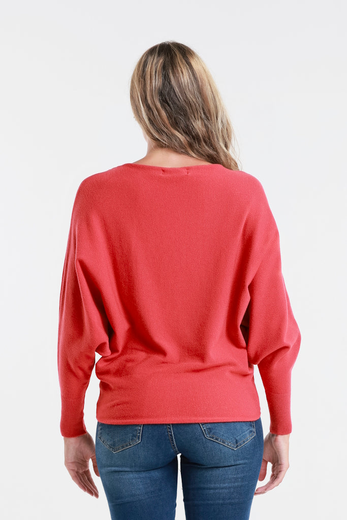 BLS413-600 Red Mylah Long Sleeve Batwing Sweater